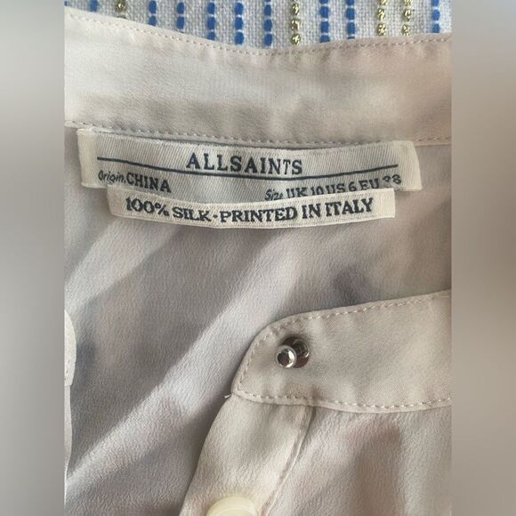 AllSaints 100% Silk Cream/Black Luna Aura Shirt Sleeveless  Button Dress Size 6 - Picture 5 of 12